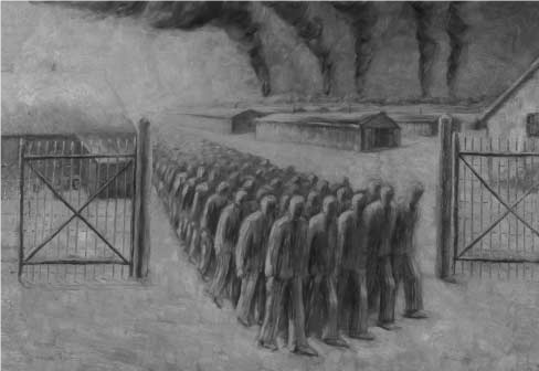 Narodowy Dzień Pamięci Ofiar Niemieckich Nazistowskich Obozów Koncentracyjnych i Obozów Zagłady 05 rysunek wieniarki janiny tollik zatytupowany wymarsz do pracy